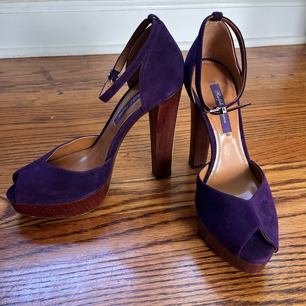Ralph Lauren Collection Purple Suede Platform Sandals